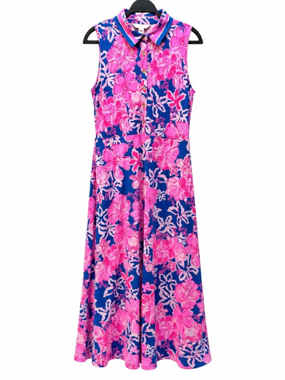 Lilly Pulitzer Ryland Floral Sleeveless Midi Shirtdress Size M Pink & Blue